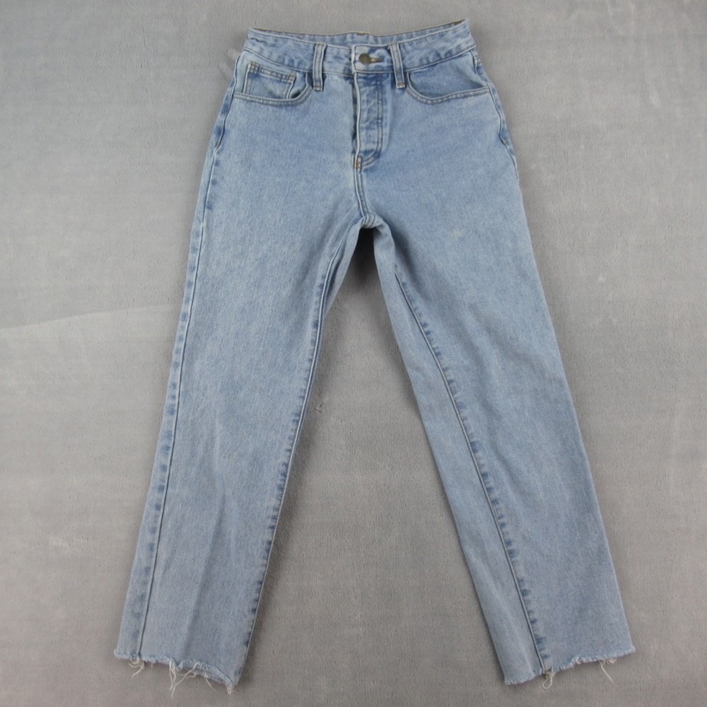 J. Galt Brandy Melville Light Wash High Waisted Raw Hem Straight Leg Jeans S